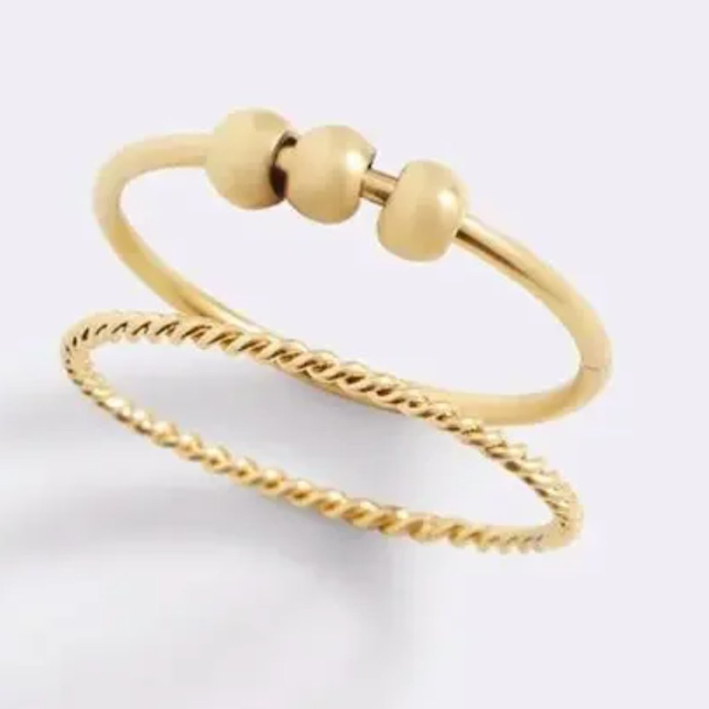 Mint & Lilly Gold Color Dainty Stackable Beaded Fidget Ring Set Women's 7